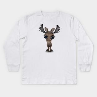 Cute Curious Baby Moose Kids Long Sleeve T-Shirt